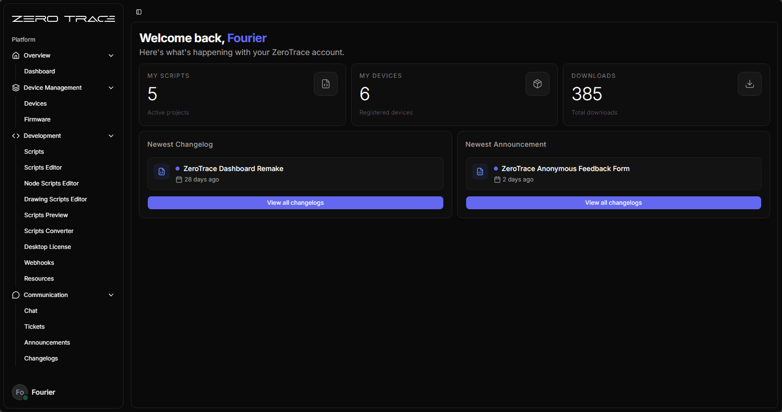 ZeroTrace Dashboard desktop app