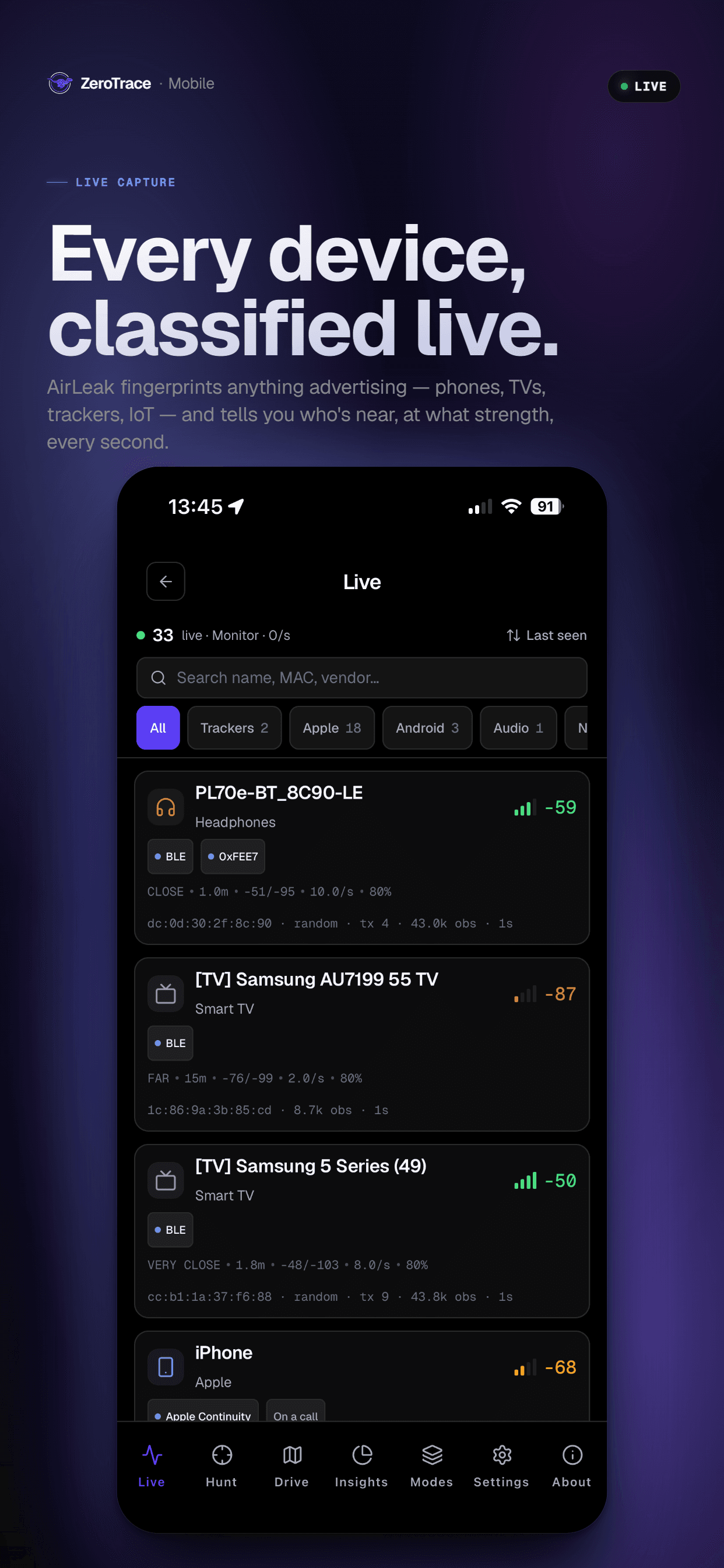 Every device, classified live