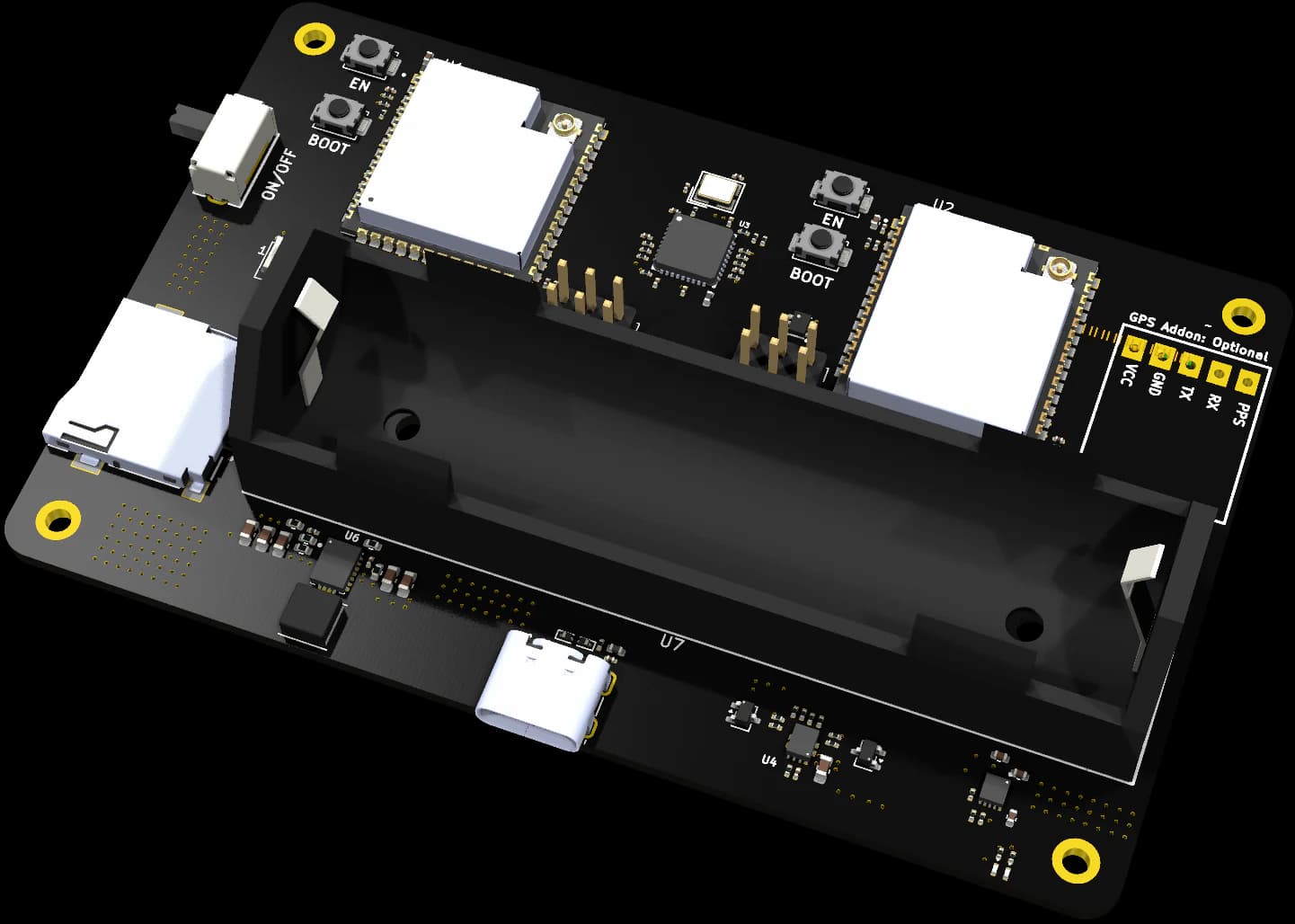 ZeroTrace AirLeak Pro circuit board with dual radios and 18650 battery holder