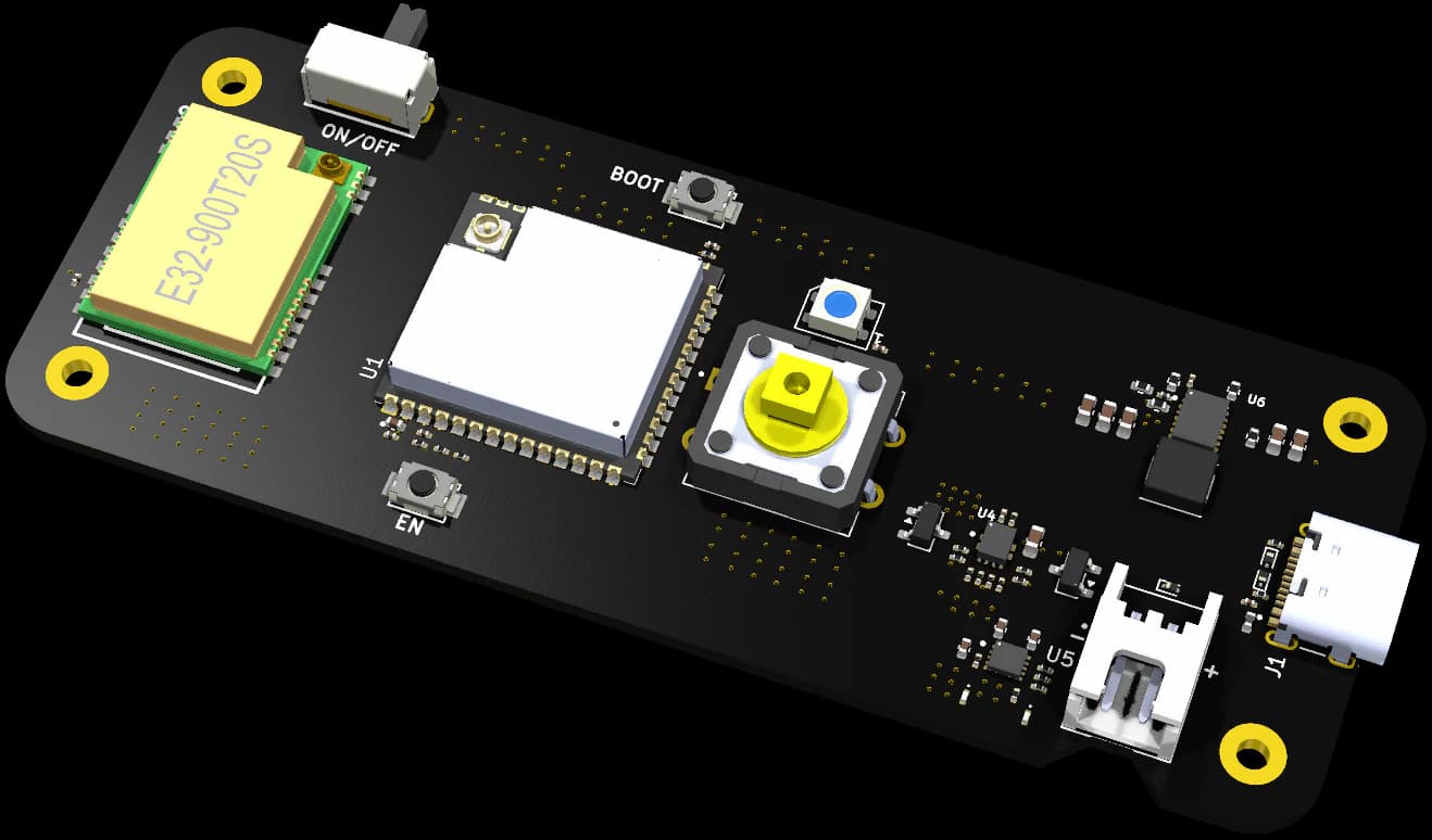 Echo board: CC1101 sub-GHz module, ESP32-S3, programmable button and USB-C