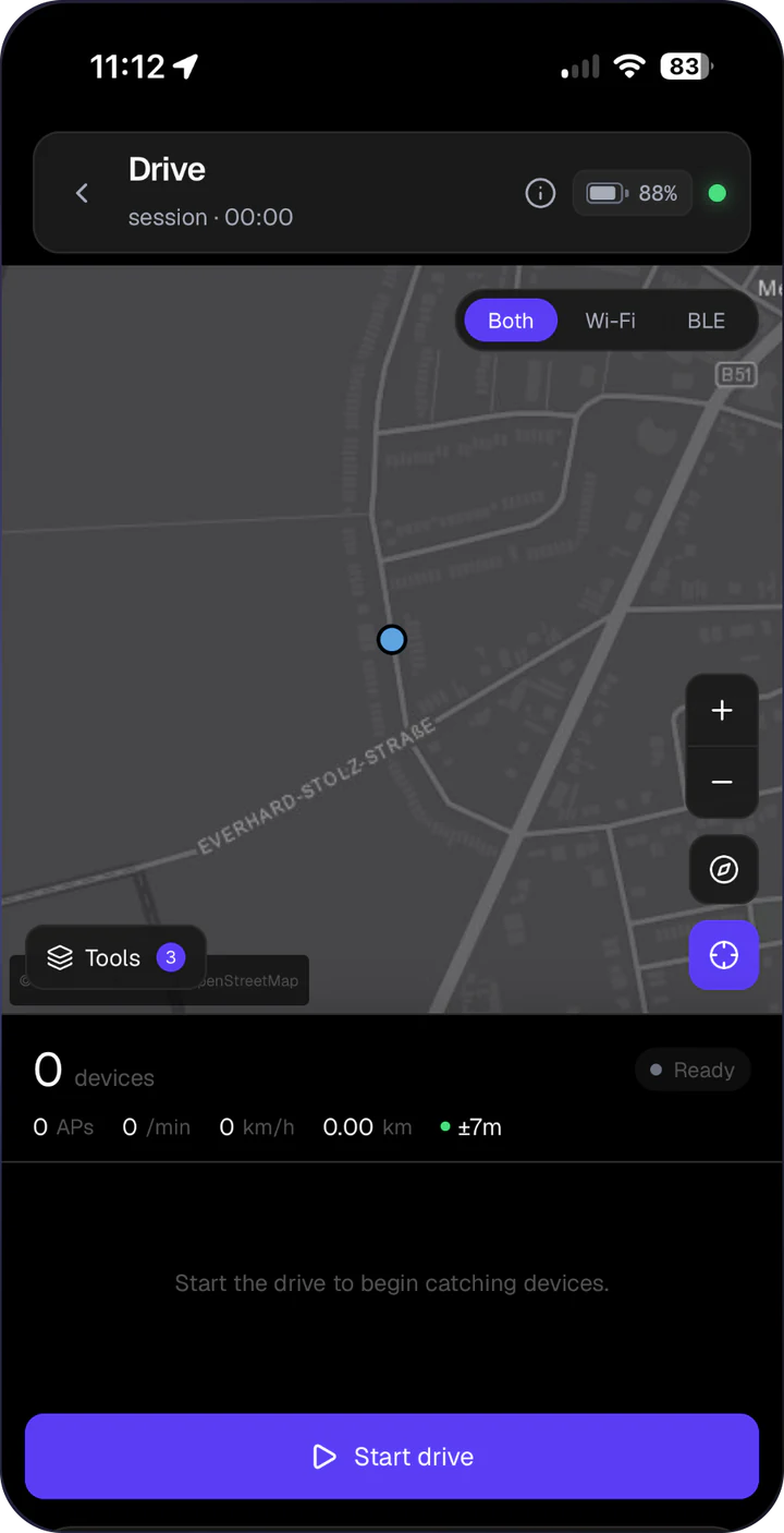 AirLeak Mini app: Wardrive