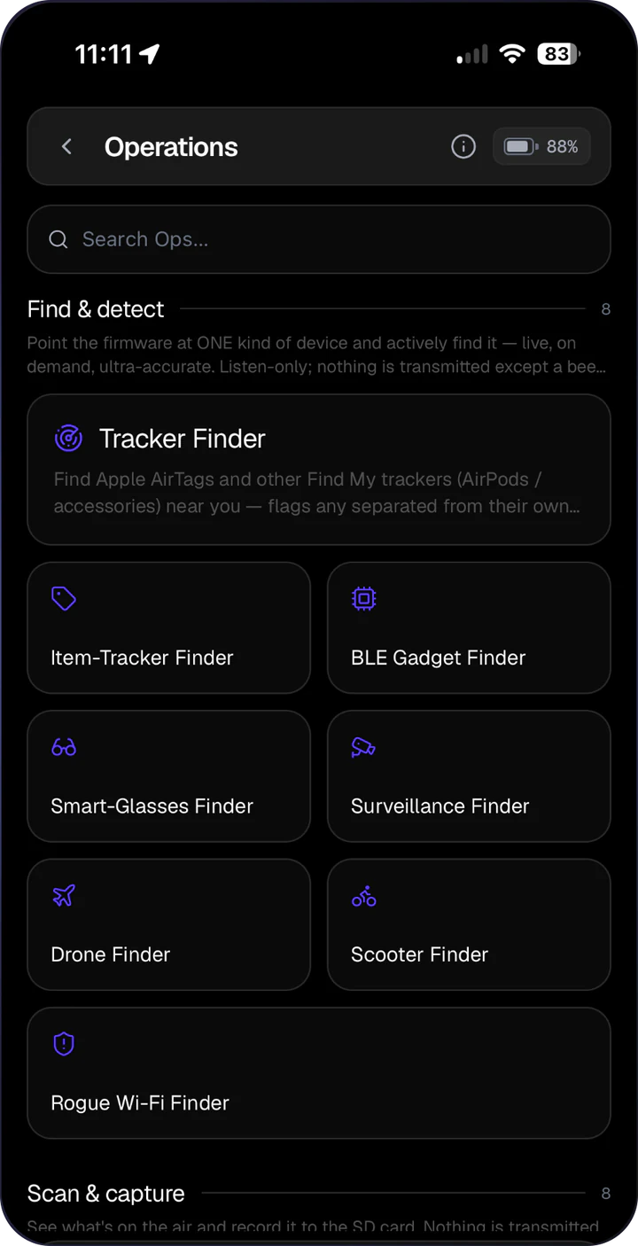 AirLeak Mini app: Operations