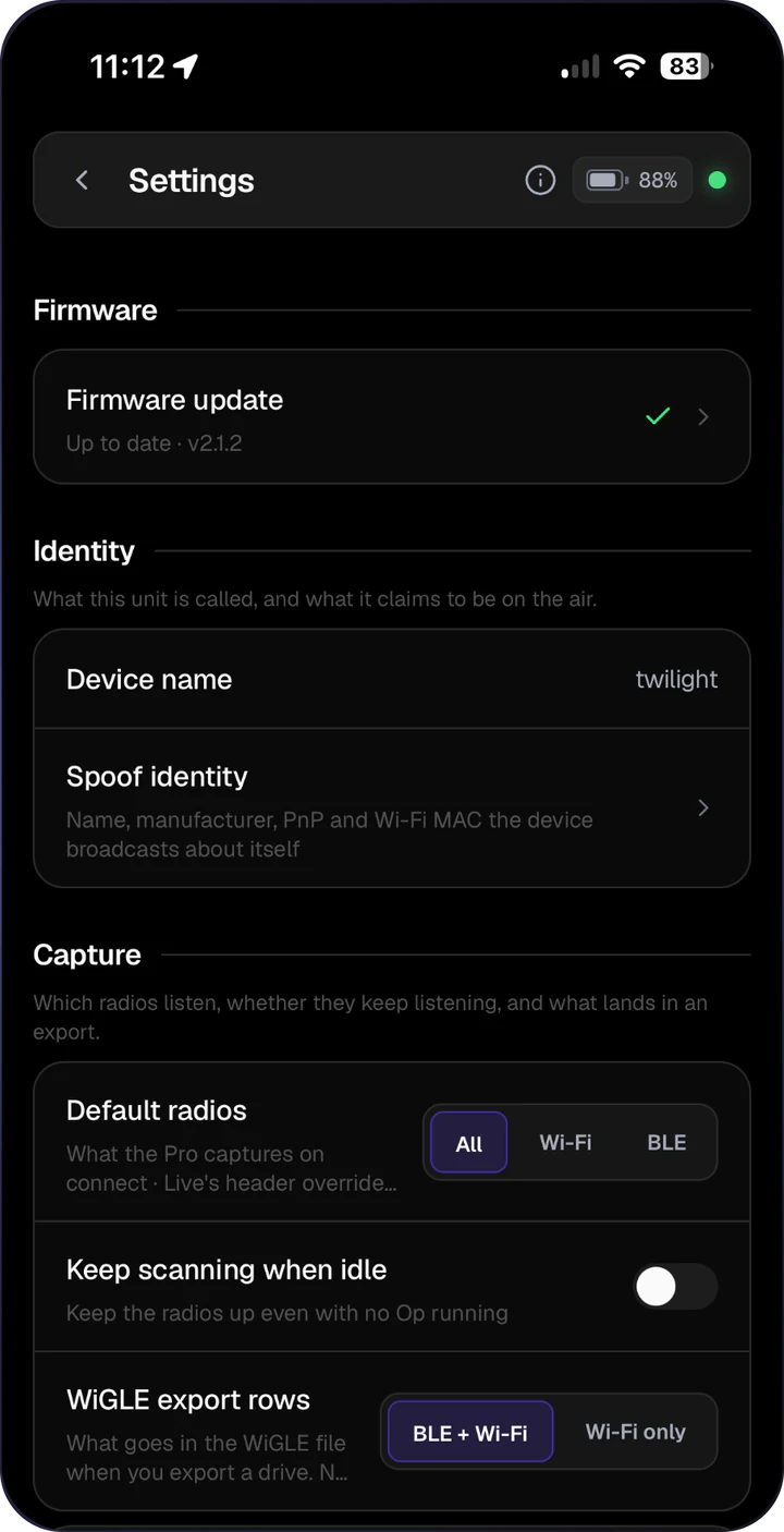 AirLeak Mini app: Settings