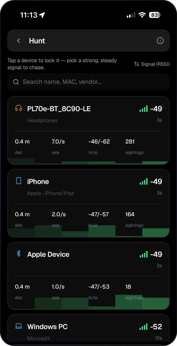 AirLeak Firmware app: Fox hunt