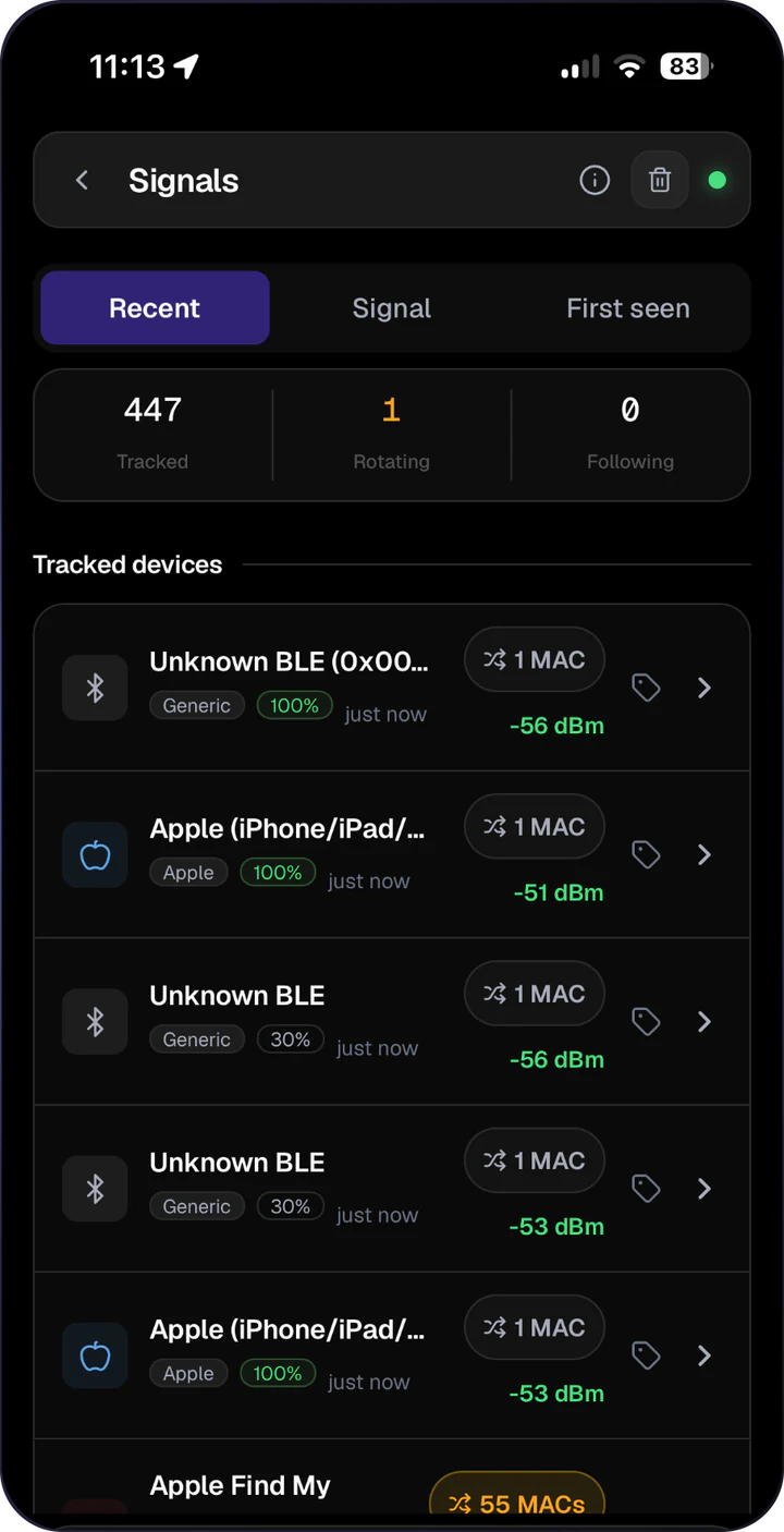 AirLeak Firmware app: Signals