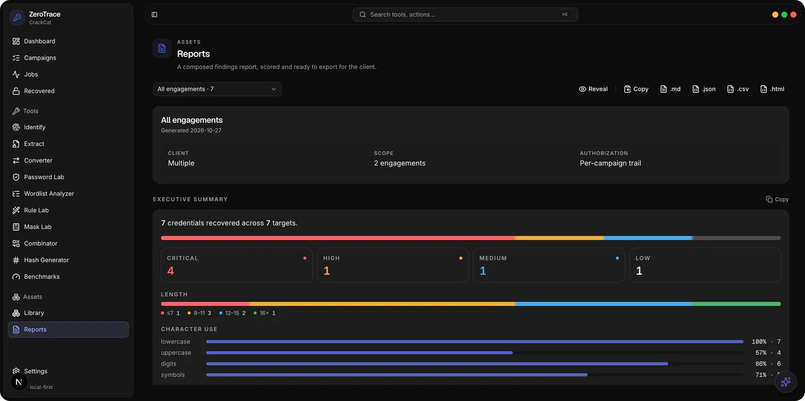 CrackCat app: Reports