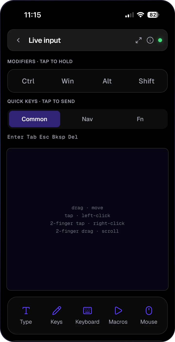 Dongle app: Live input