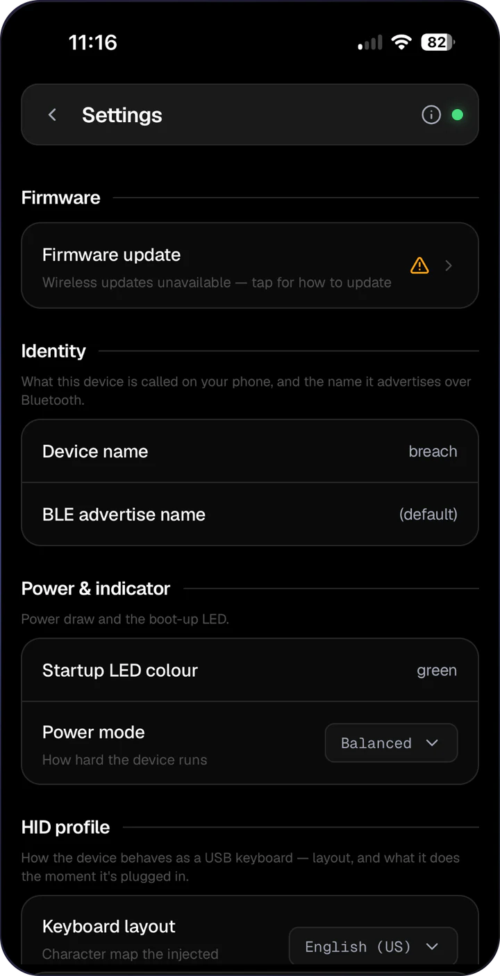 Dongle app: Settings