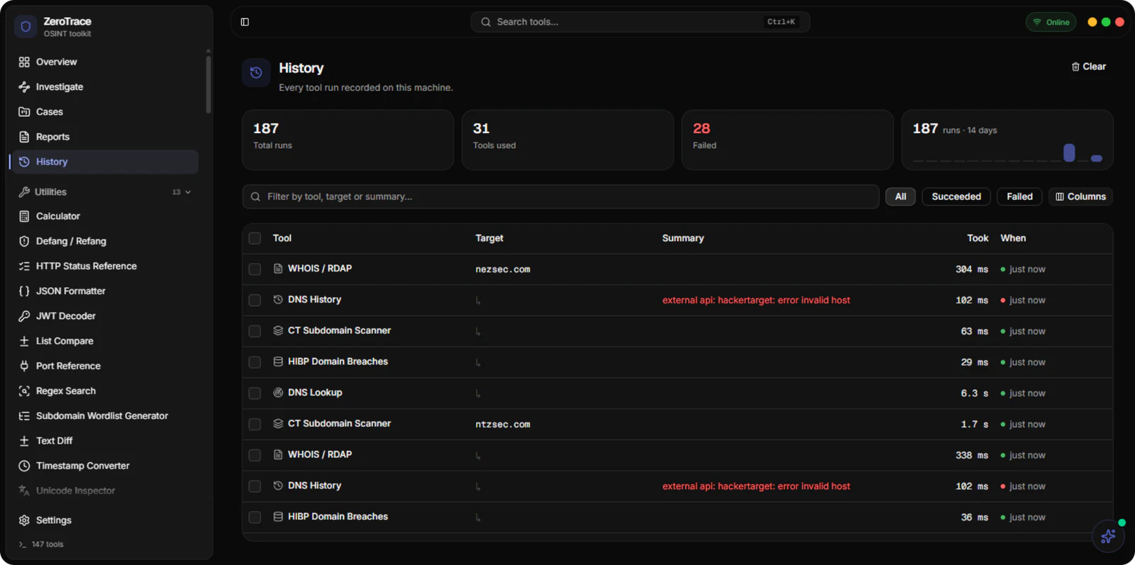 OSINT app: History