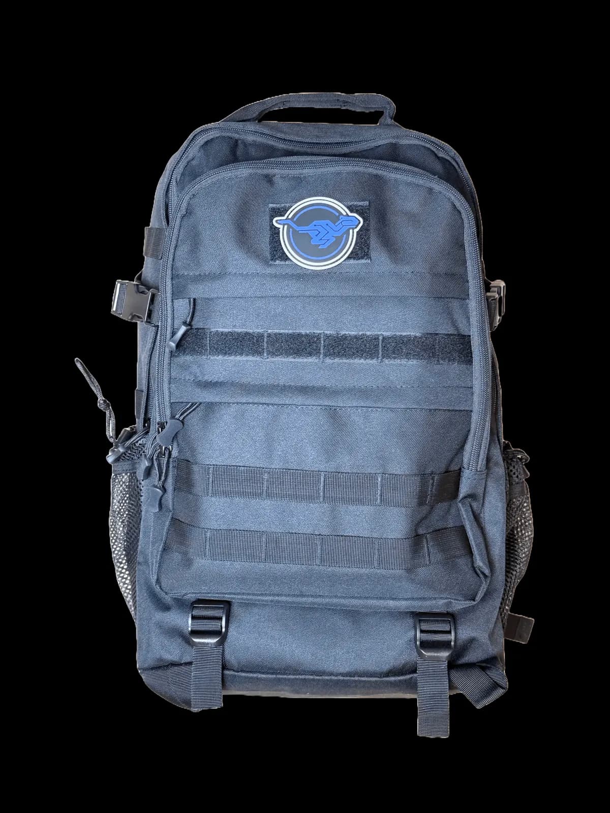Mascot patch on a gray backpack